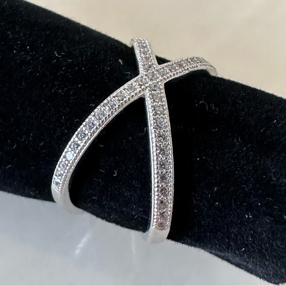 Sterling Silver Micro Pave Criss Cross Ring - Picture 4 of 16